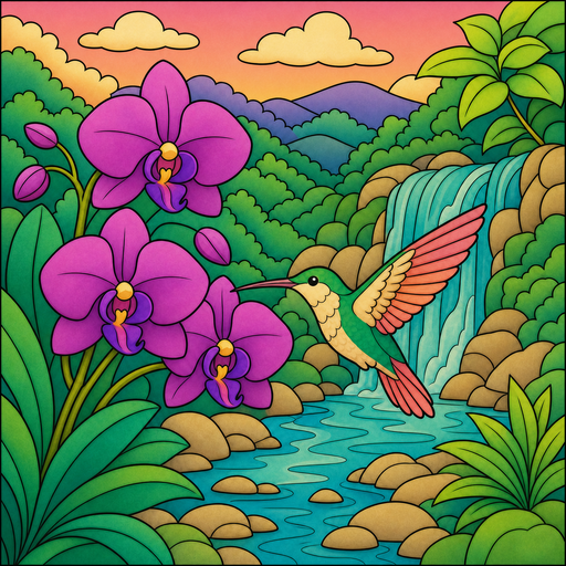Hummingbird among flowers